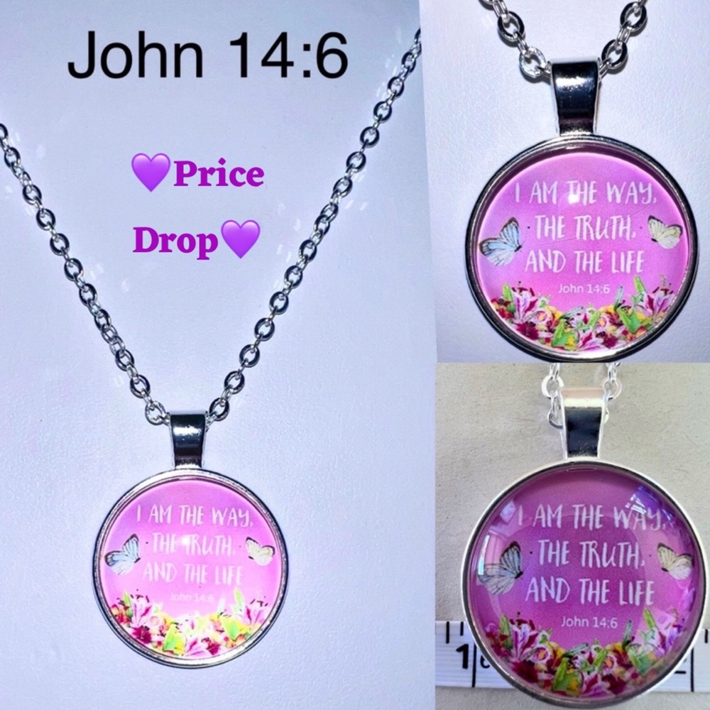 ✨🧘‍♀️✨I Am The Way The Truth And The Life John 14:6 silver & pink necklace NEW